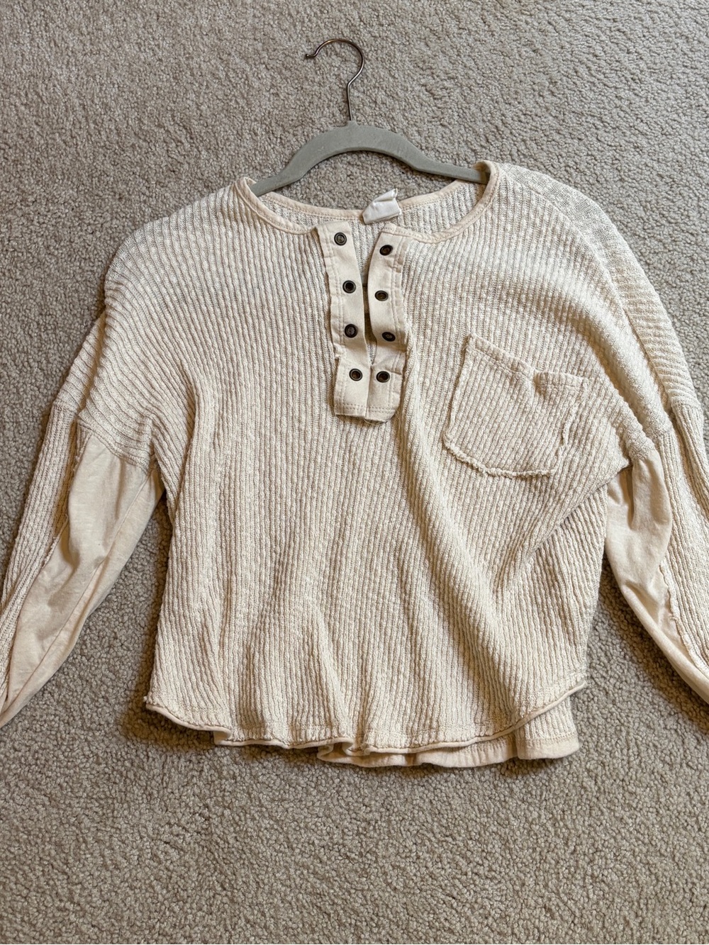 Together Cream Ribbed Henley Sweatshirt with Pocket